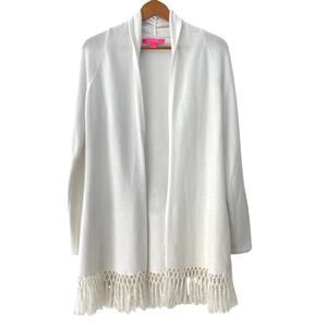 Lilly Pulitzer Tatum Sweater Fringe Cardigan Size Small Fringe White Open Front